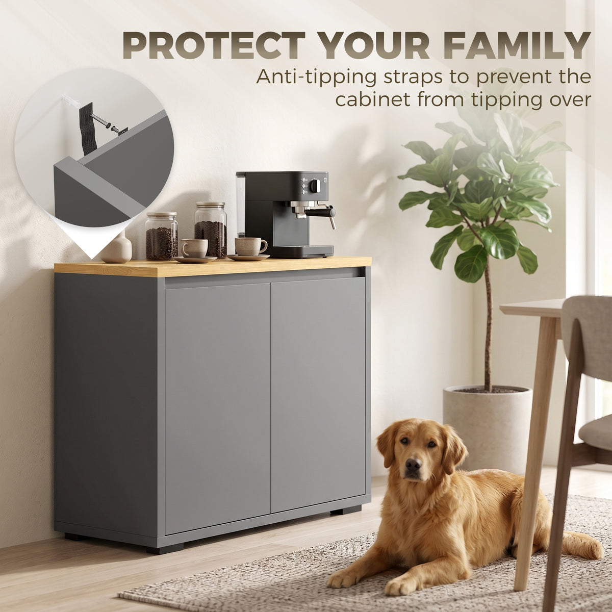 Grey HOMCOM Sideboard With Double Doors And Adjustable Storage Shelf