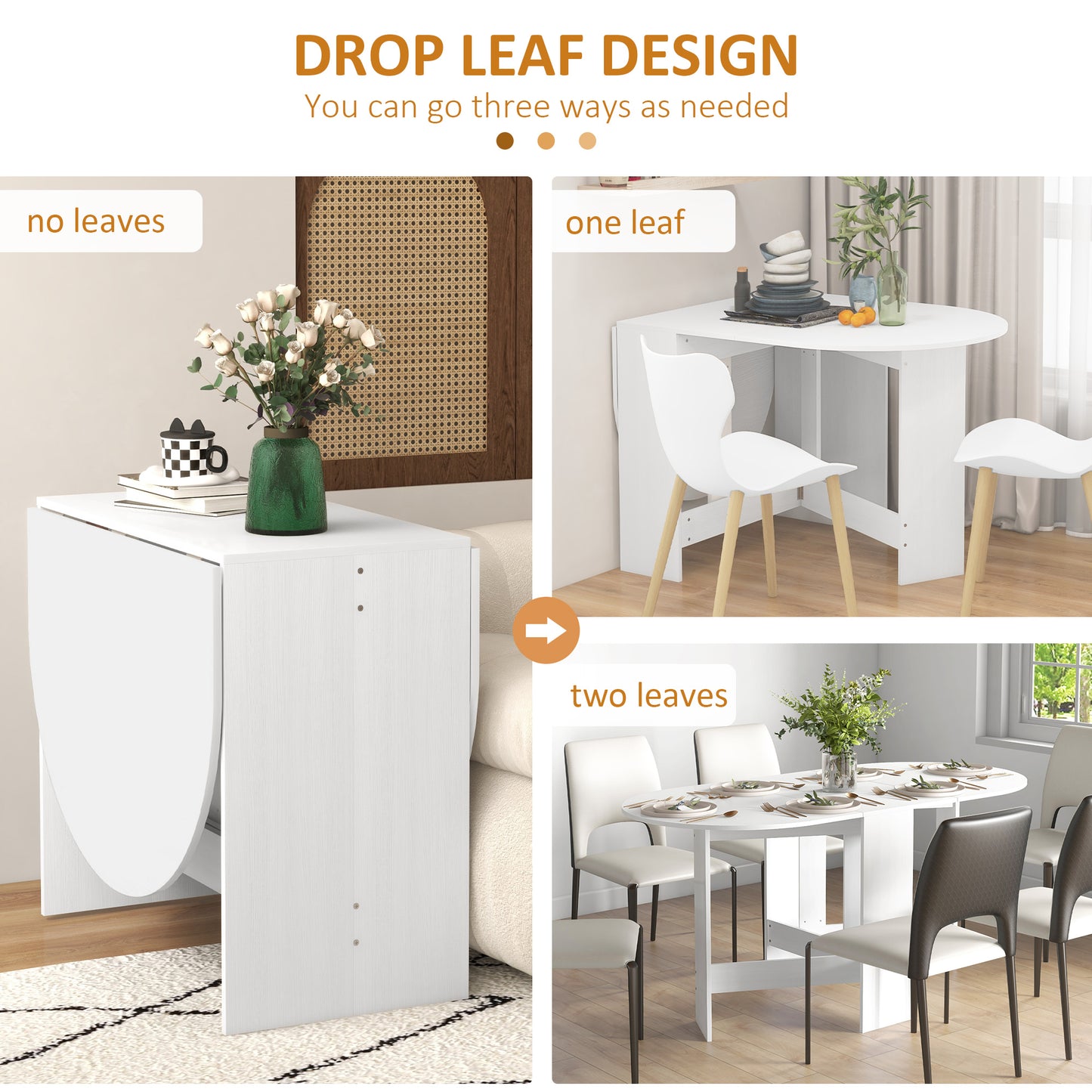 HOMCOM Folding Dining Table With Drop Leaf For Small Spaces, Oval Ash Wood Effect Tabletop