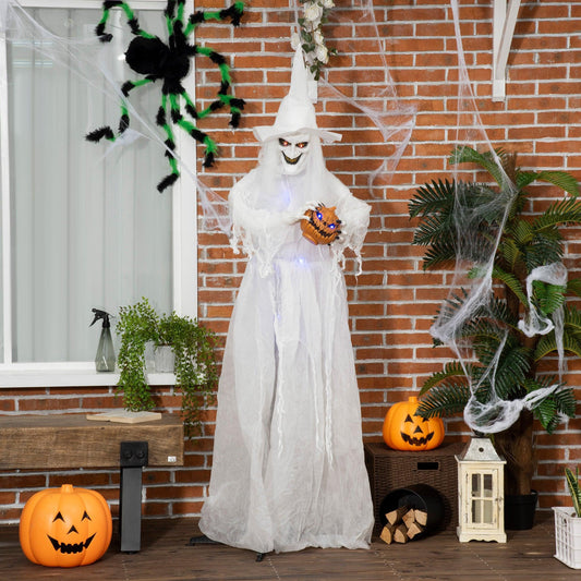 HOMCOM 72" Halloween White Witch Skeleton Ghost Prop - ALL4U RETAILER LTD
