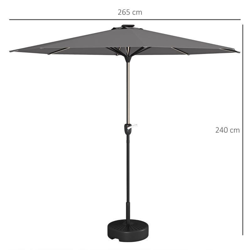 Outsunny Charcoal Grey Garden Parasol with LED Lights, Solar Charged Patio Umbrella - Outdoor Umbrella with Crank Handle for Enhanced Lighting and Convenience