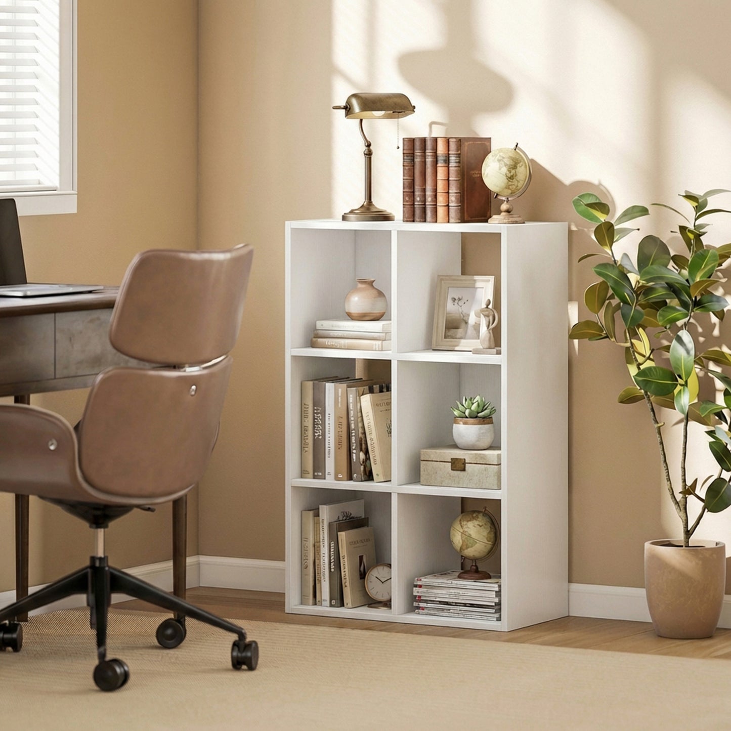 HOMCOM Industrial Style Storage Shelf Bookcase With 6 Compartments White Wood Effect For Living Room And Home Study