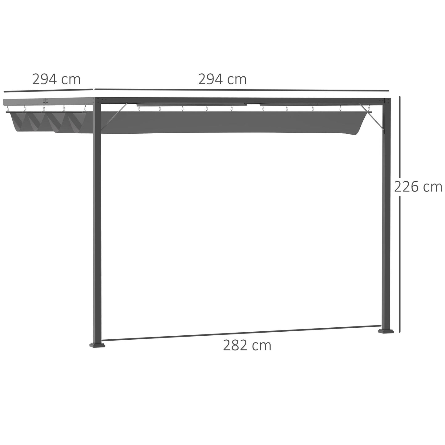 Outsunny 3m Wall Mounted Gazebo Canopy - Grey - ALL4U RETAILER LTD