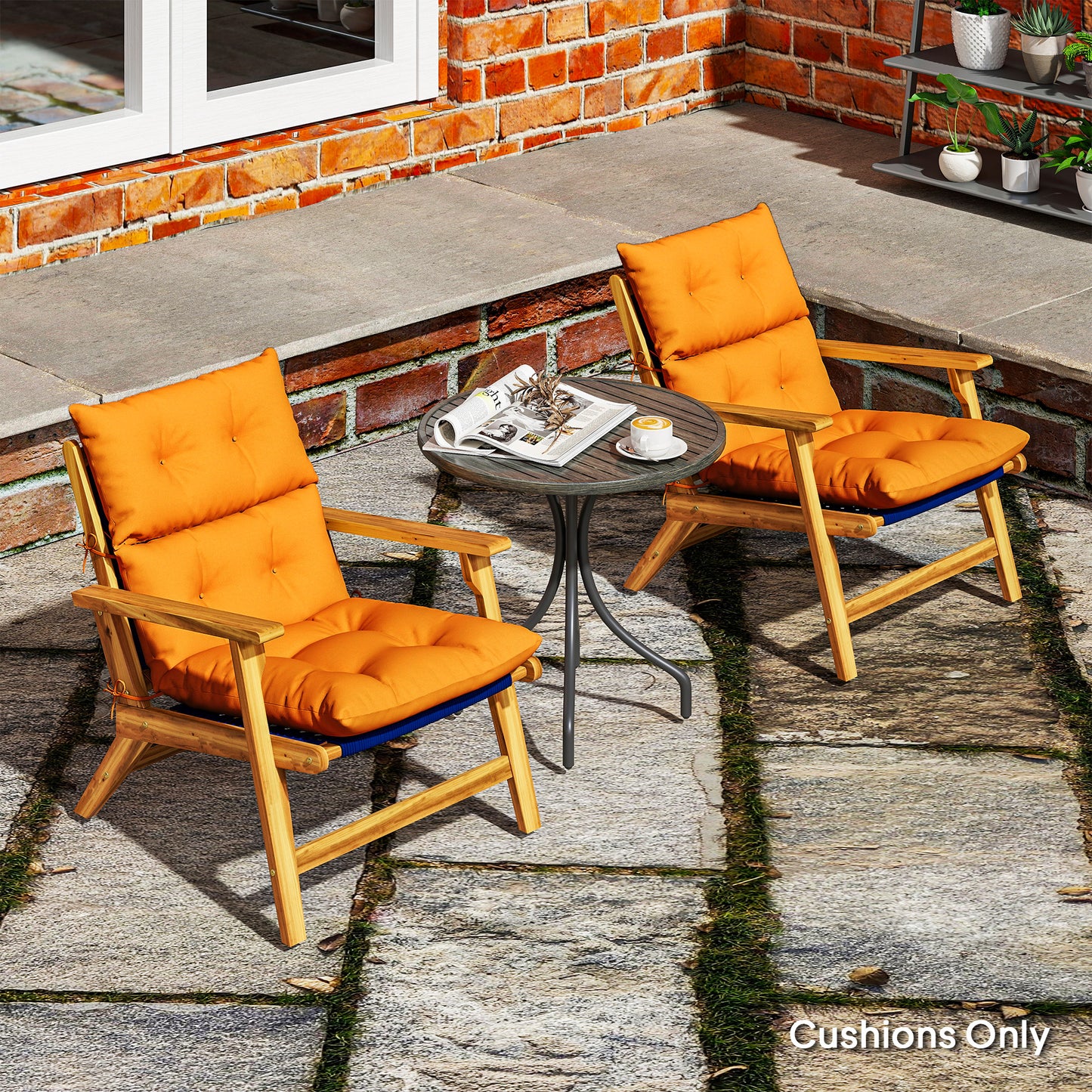Outsunny Set Of 2 Rocking Chair Cushions Padded Seat Cushions With Tie Fastenings Orange For Garden Patio