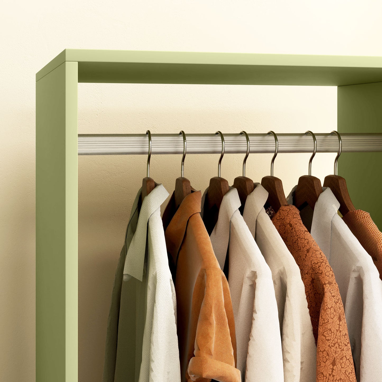 HOMCOM Open Wardrobe On Wheels With Hanging Rail And Two Storage Shelves In Green For Cloakroom And Hallway