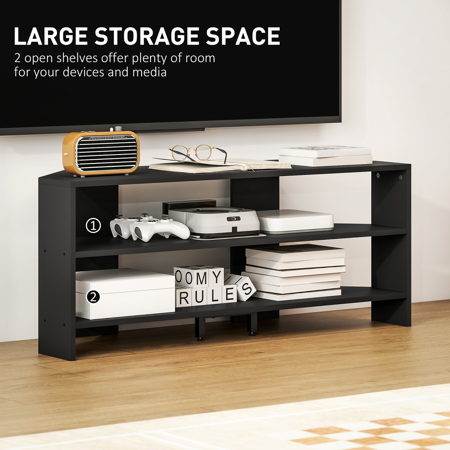 HOMCOM Corner TV Stand For 47 Inch TVs With Two Open Shelves Black Finish For Living Room