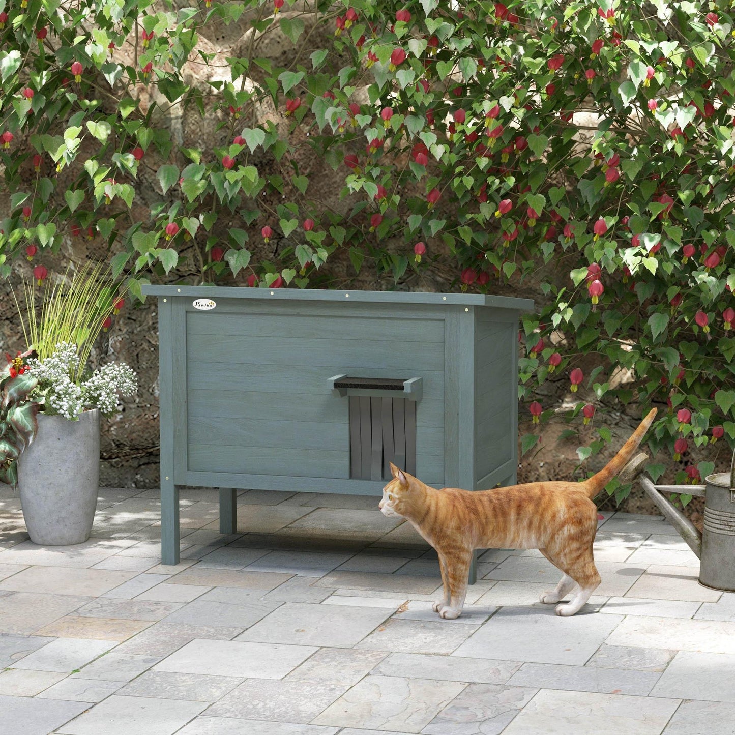 PawHut Feral Cat House Wooden Insulated with Removable Floor, Waterproof Openable Roof -Â Charcoal Grey - ALL4U RETAILER LTD