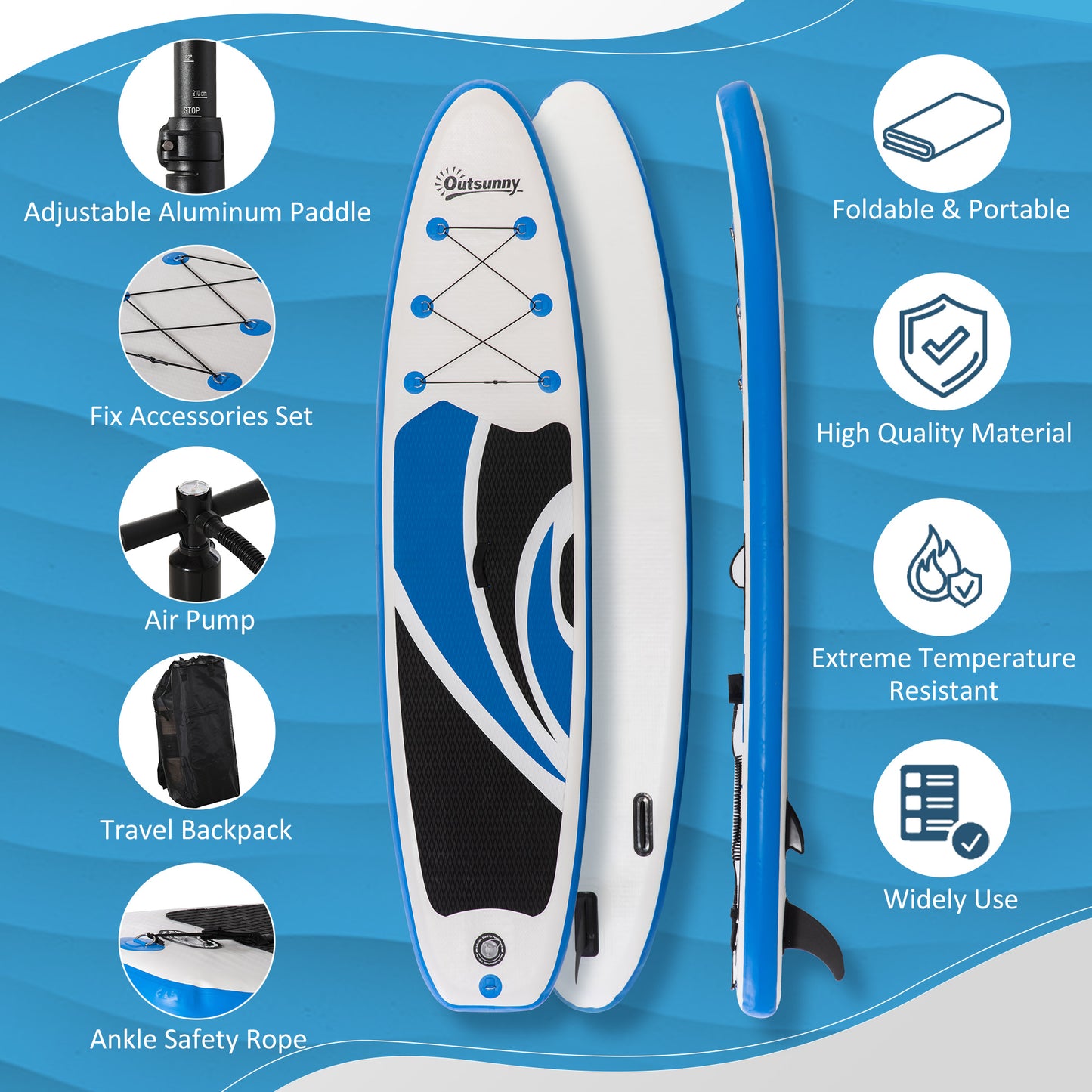 Outsunny 10'6" x 30" Inflatable Stand Up Paddle Board with Adjustable Paddle and Accessories - Lightweight and Portable Design - ALL4U RETAILER LTD