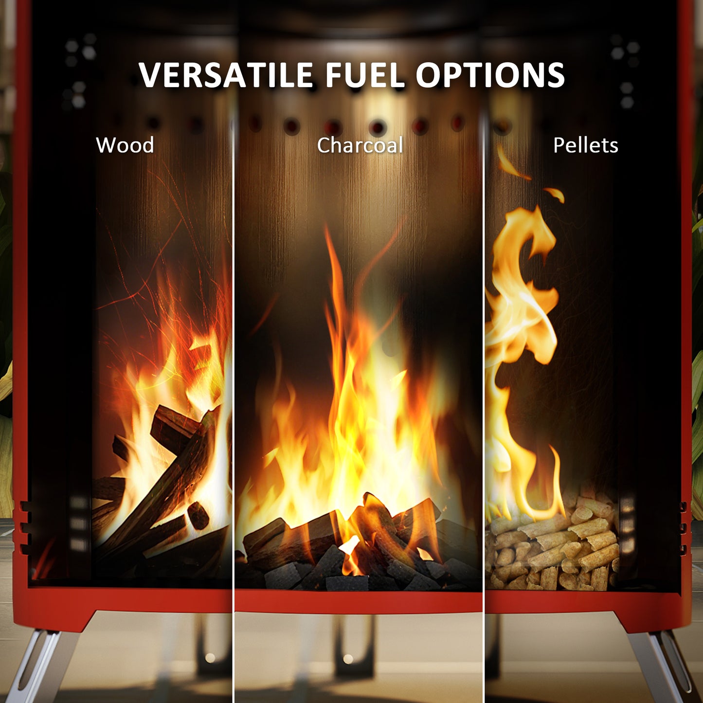 Outsunny Smokeless Fire Pit 16 x 16 cm Stainless Steel Portable Tabletop Wood or Pellet Fueled for Garden Red