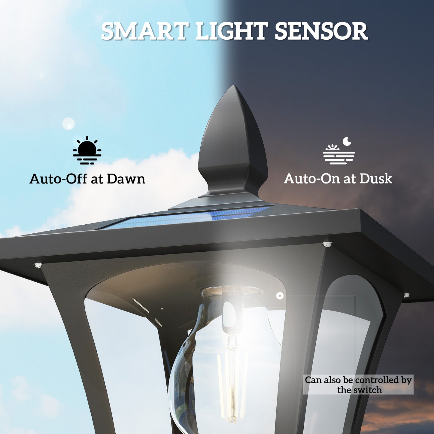 Outsunny Garden Solar Lamp Post Light With Built In Planter Waterproof LED Outdoor Post Light Black Dusk To Dawn