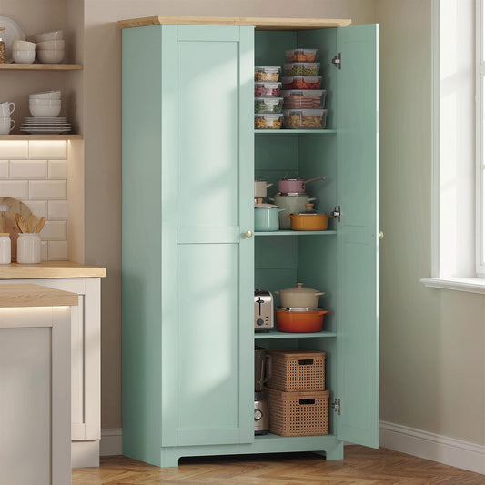 HOMCOM Kitchen Cupboard Freestanding Storage Cabinet With Doors And Shelves 172cm Light Green