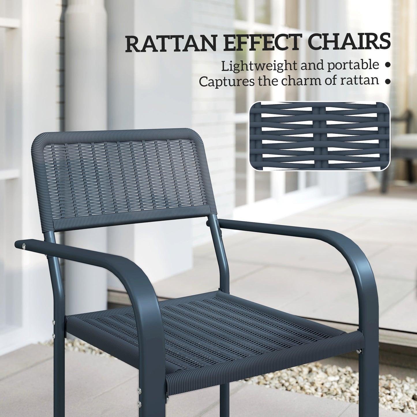 Outsunny Set Of 4 Stackable Rattan Chairs With Armrests Weather Resistant And Lightweight For Patio Balcony Dark Grey