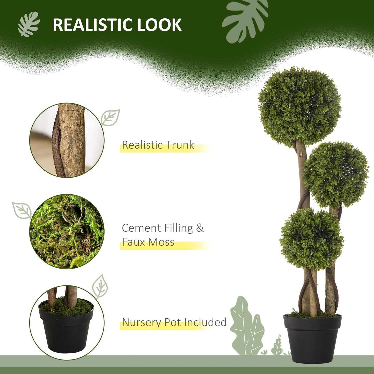 HOMCOM Artificial Plants, 90cm Boxwood Ball Topiary Trees for Indoor Outdoor Decor - ALL4U RETAILER LTD