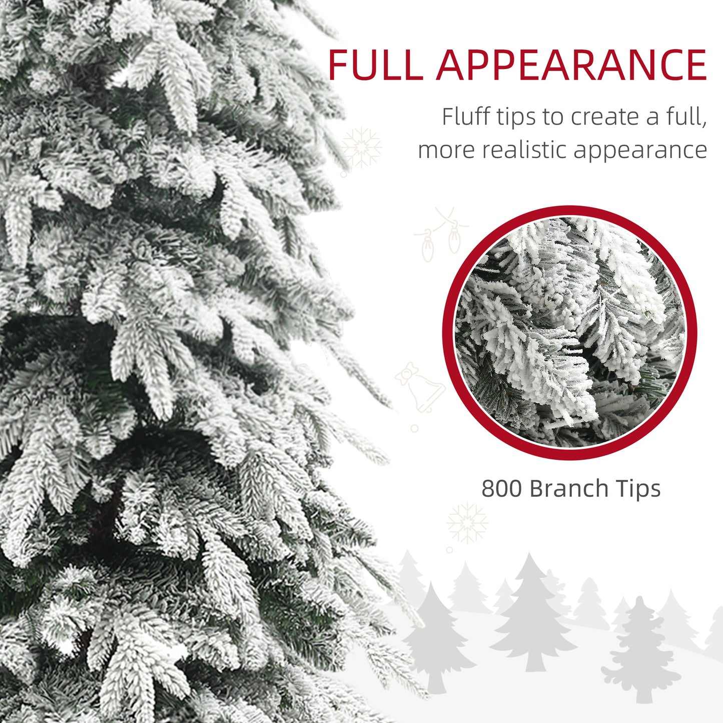 HOMCOM 7ft Snow-Flocked Pencil Christmas Tree with 800 Tips and Auto-Open Design, Perfect for Home and Office Holiday Decor - ALL4U RETAILER LTD