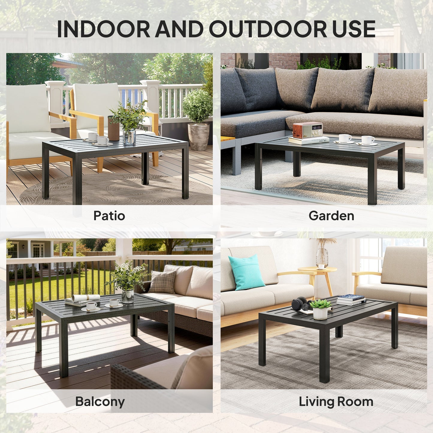 Outsunny Outdoor Rectangular Side Table With Steel Frame And Slat Tabletop For Garden Balcony Grey