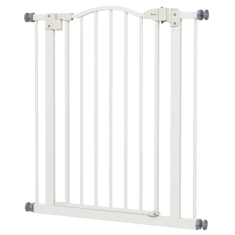 PawHut Metal Adjustable Pet Gate Safety Barrier with Auto-Close Door - White (74-80cm) - ALL4U RETAILER LTD