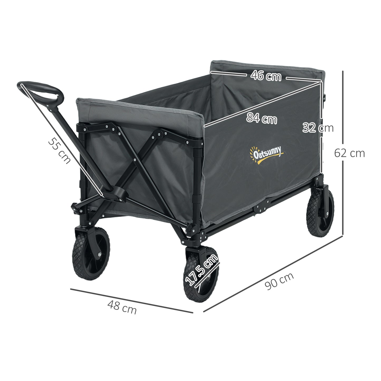 Outsunny 120L Trolley On Wheels Folding Camping Trolley Cart With Adjustable Handle For Garden Beach Fishing Grey
