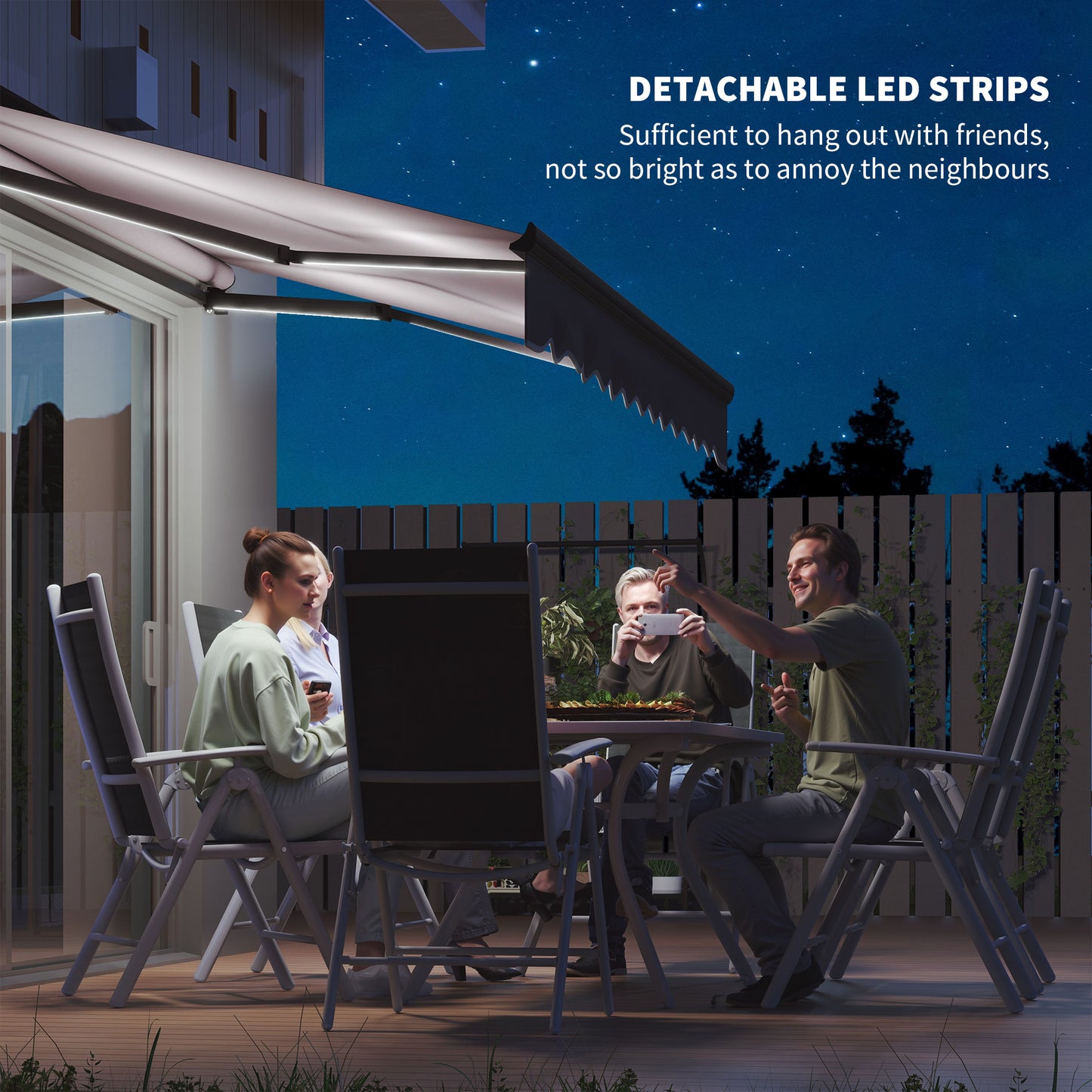 Outsunny 2.5x2m Retractable Awning With LED Remote Aluminium Frame UV50 Sunshade Canopy For Garden Patio Dark Grey