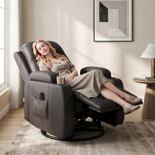 Gray PU leather massage recliner chair with extended footrest and side pocket