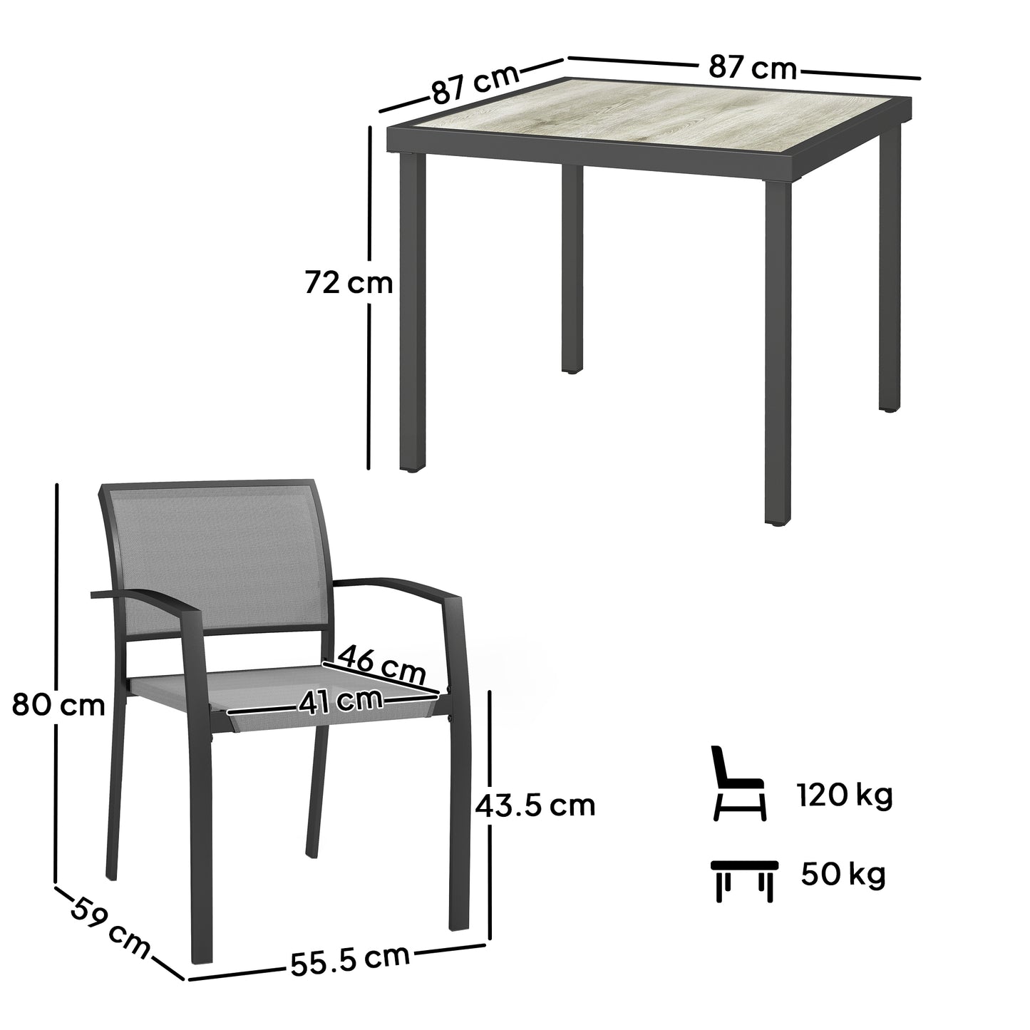 Outsunny Five Piece Outdoor Garden Dining Set With Texteline Chairs Four Stackable In Grey