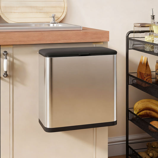 HOMCOM 8L Hanging Kitchen Bin With Stay Open Lid And Removable Inner Bucket For Under Cabinet Door Under Sink Office
