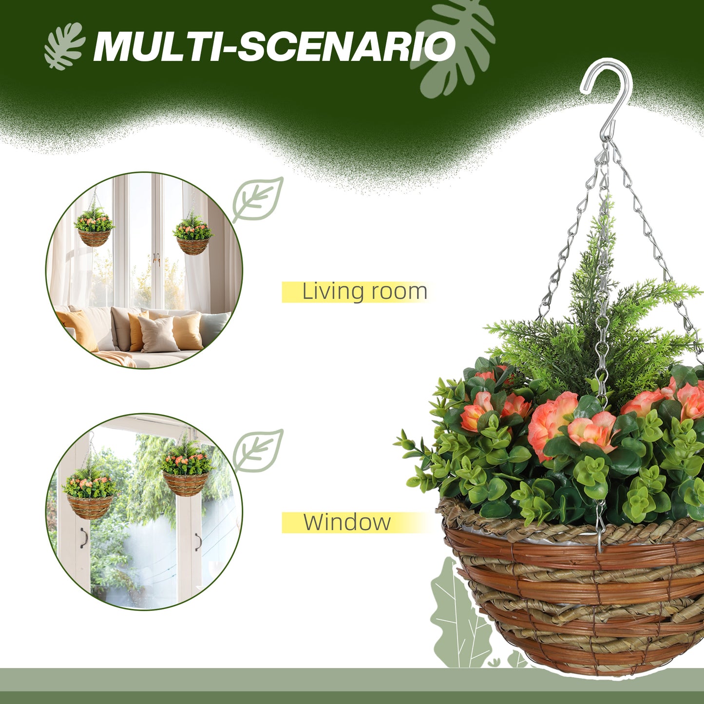 Outsunny Set Of Two Hanging Lisianthus Artificial Flower Pots In Yellow And Green