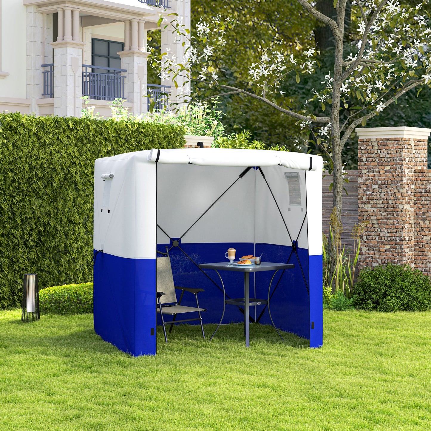 Outsunny 2x2m Pop Up Gazebo With Side Panels And Mesh Windows Dark Blue Instant Setup Garden Shelter