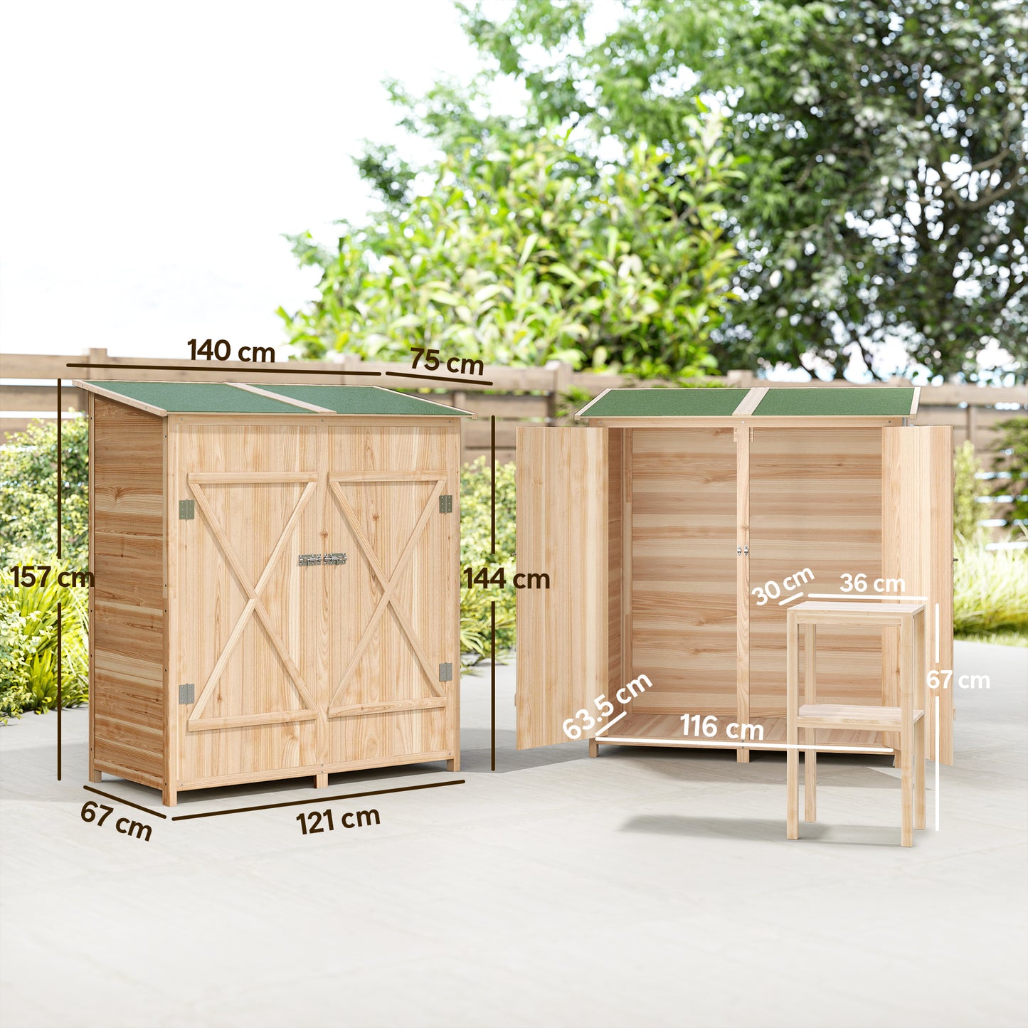 Outsunny 140 X 75 Fir Wood Garden Shed With Asphalt Roof Natural Finish Tall Vertical Storage