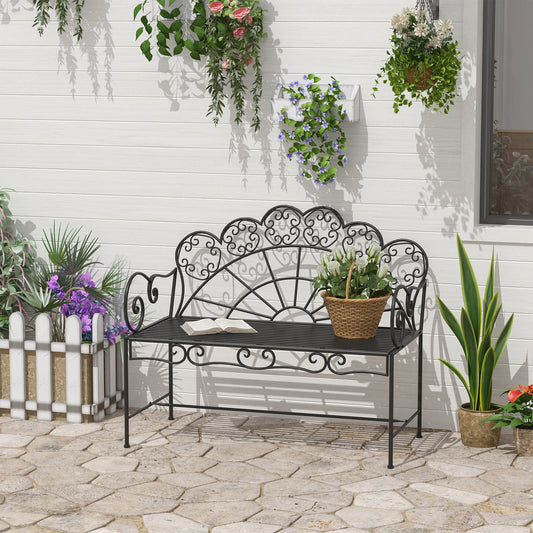 Outsunny Metal Garden Bench Loveseat With Slatted Seat Black Outdoor Patio Furniture Durable Weatherproof