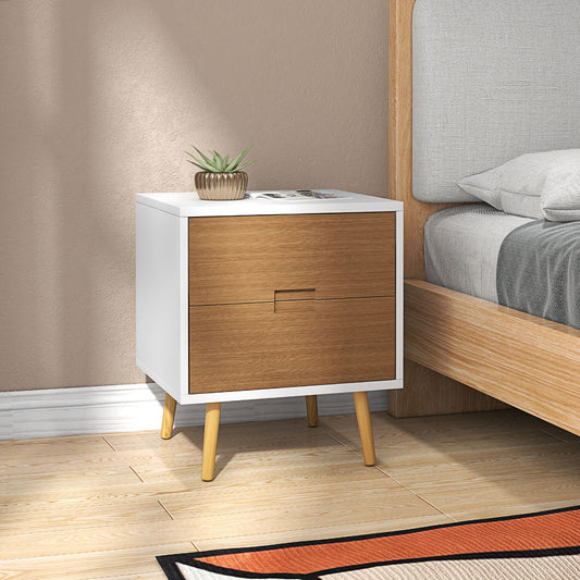 HOMCOM Elegant Brown and White Two-Drawer Nightstand with Wood Effect Finish - ALL4U RETAILER LTD