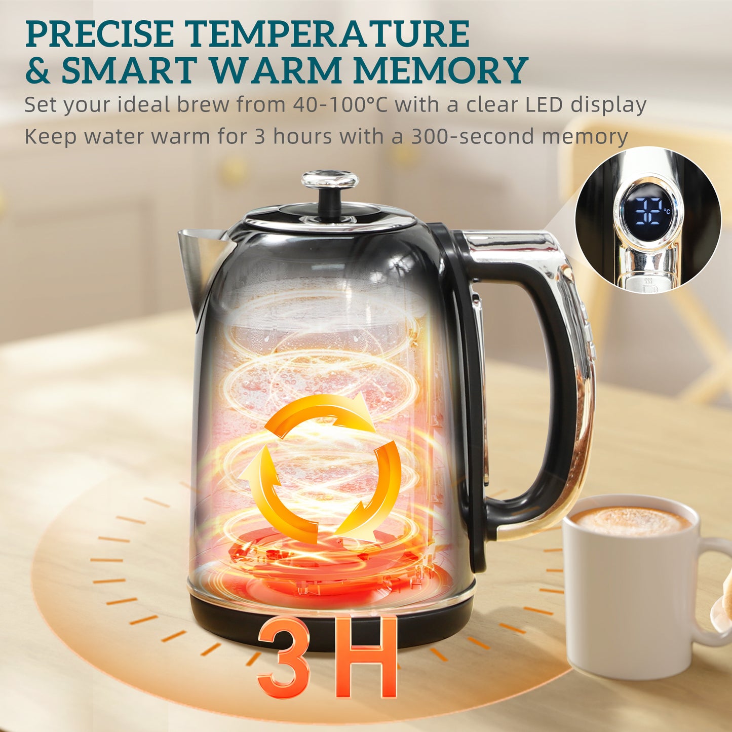 HOMCOM Polished Retro Kettle And Toaster Set With 40 To 100 Celsius Temperature Control And Memory Function Black