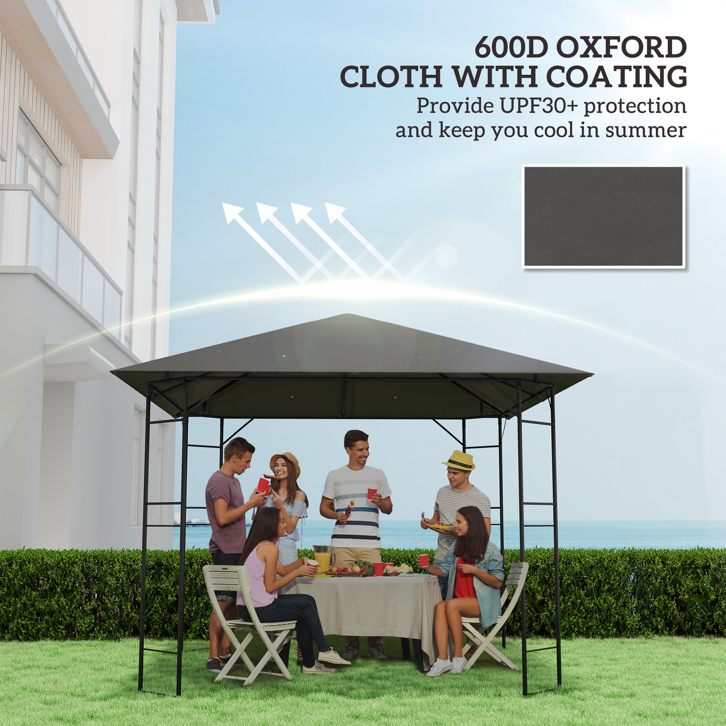 Outsunny 3 x 3m Gazebo Canopy Replacement Top Cover Only Grey With Drain Holes Water Resistant PVC Coating UPF30 Plus