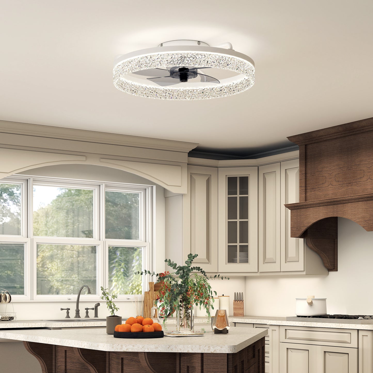 HOMCOM Dimmable LED Ceiling Fan With Light Remote App Control For Bedroom White Quiet Operation