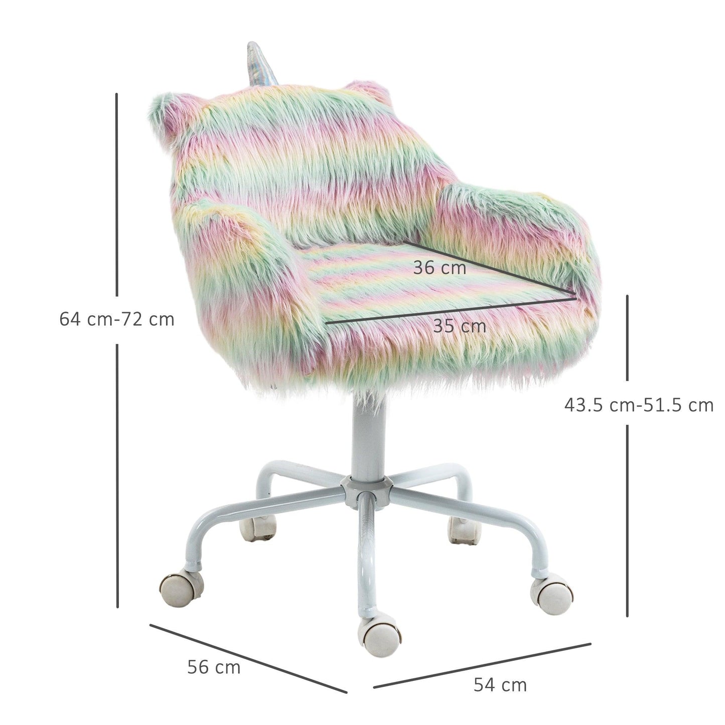 Vinsetto Unicorn Office Chair, Height Adjustable Fluffy Desk Chair - ALL4U RETAILER LTD