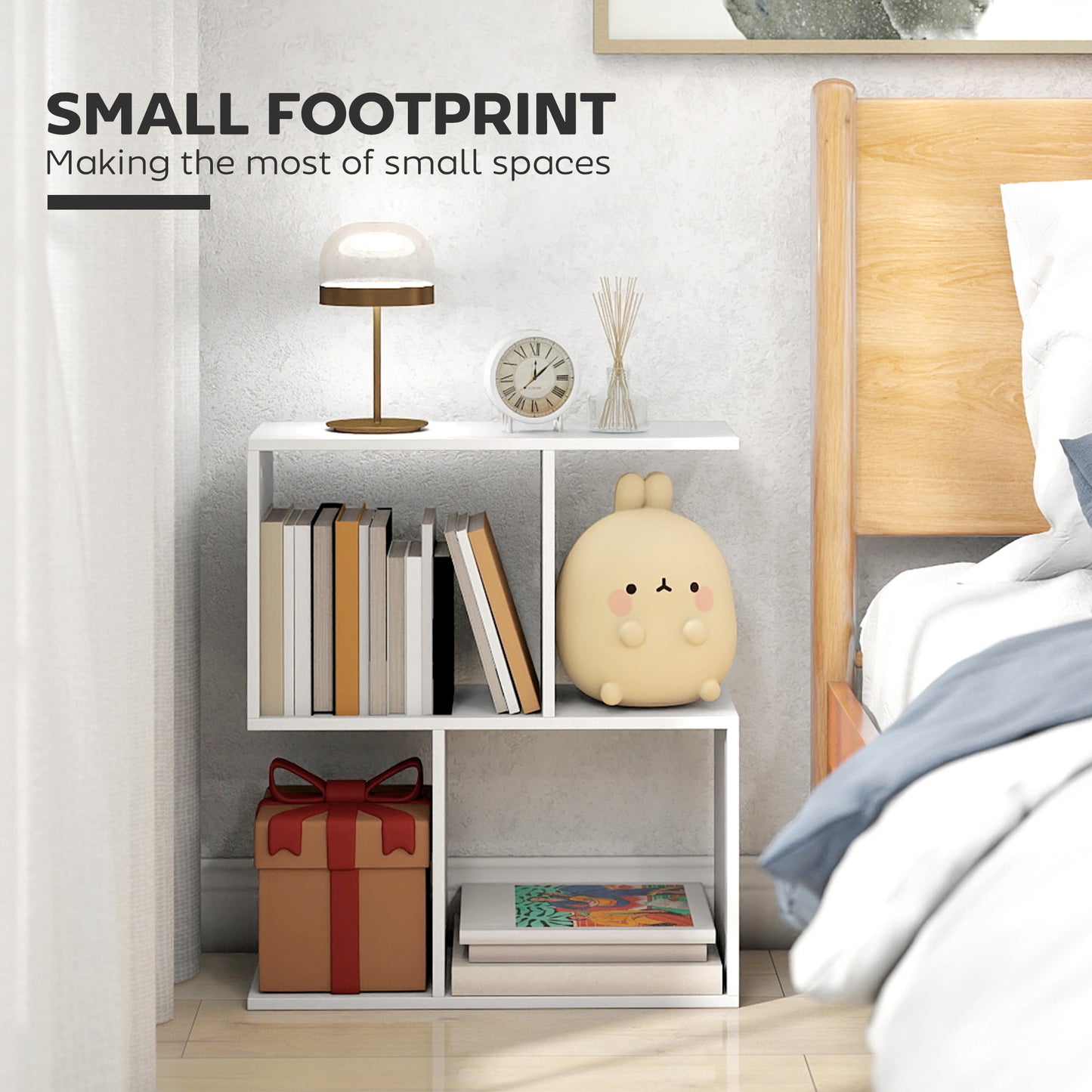 HOMCOM S Shaped Side Table With Storage Shelves Narrow End Table 3 Tier White 50W 19D 58H