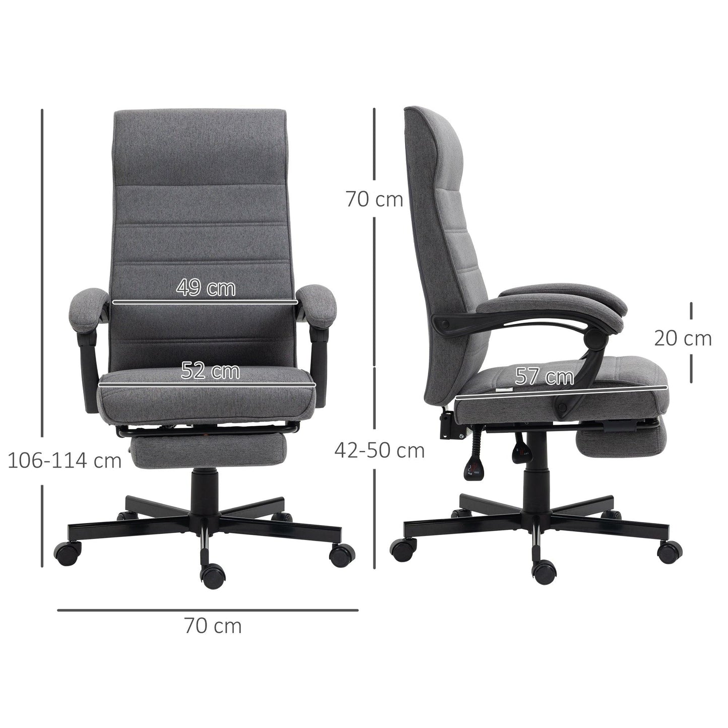 Vinsetto High-Back Office Chair with Adjustable Height, Reclining Swivel, Grey - ALL4U RETAILER LTD