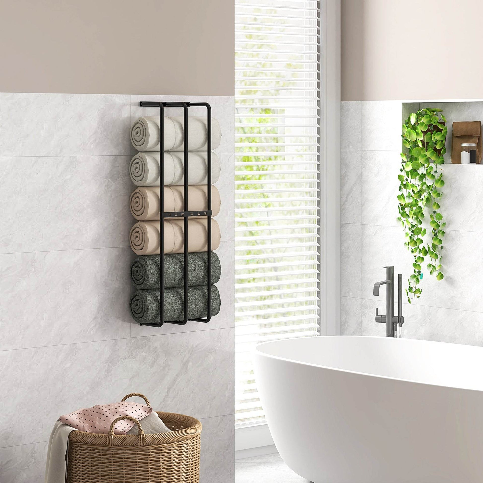 HOMCOM Wall-Mounted Metal Towel Rack - Holds Up to 6 Large Towels, Space-Saving Design in Black - ALL4U RETAILER LTD