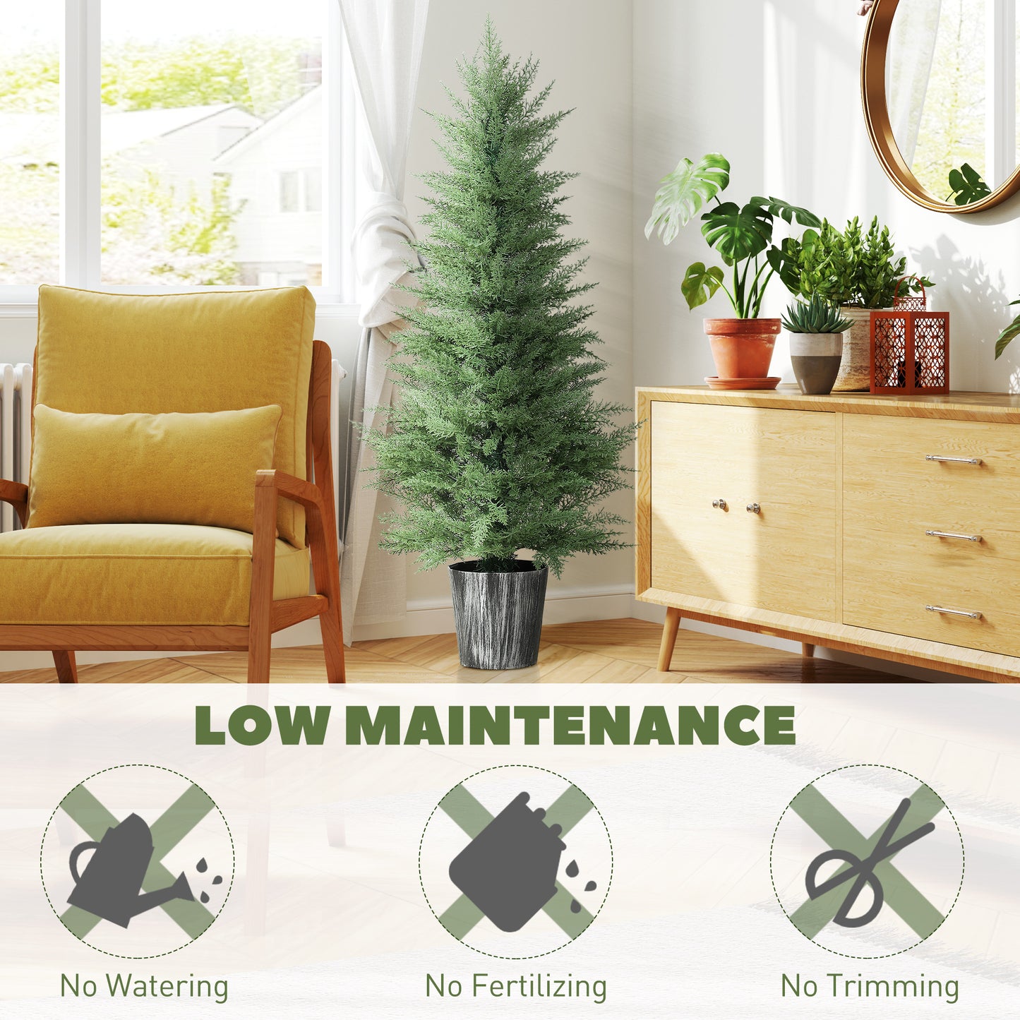 HOMCOM 135cm Artificial Cypress Trees Set Of 2 With Decorative Pots For Indoor Outdoor Decor Green UV Resistant
