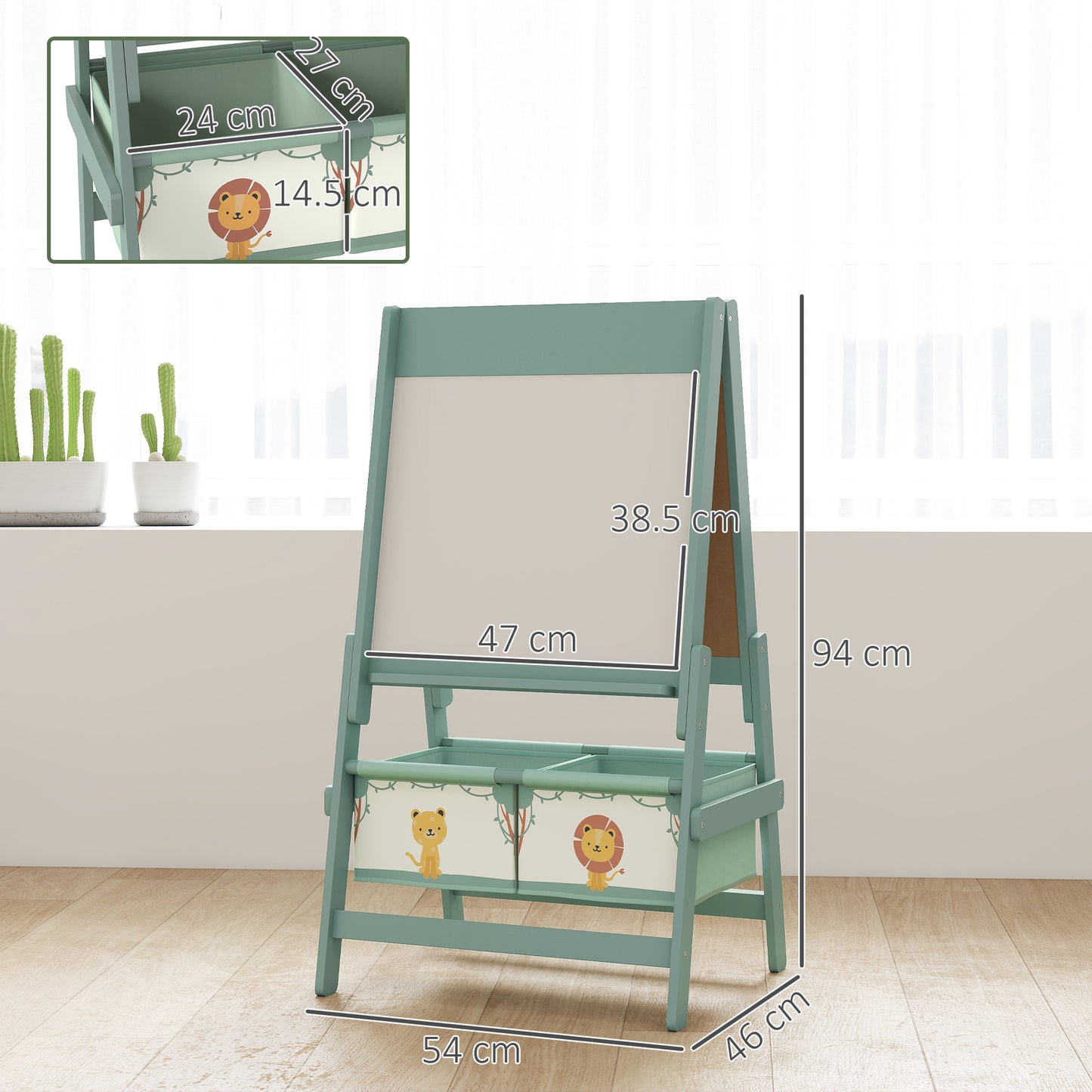 AIYAPLAY Art Easel For Kids Double Sided Whiteboard Chalkboard And Paper Roll Storage Boxes Ages 3 To 8 Green