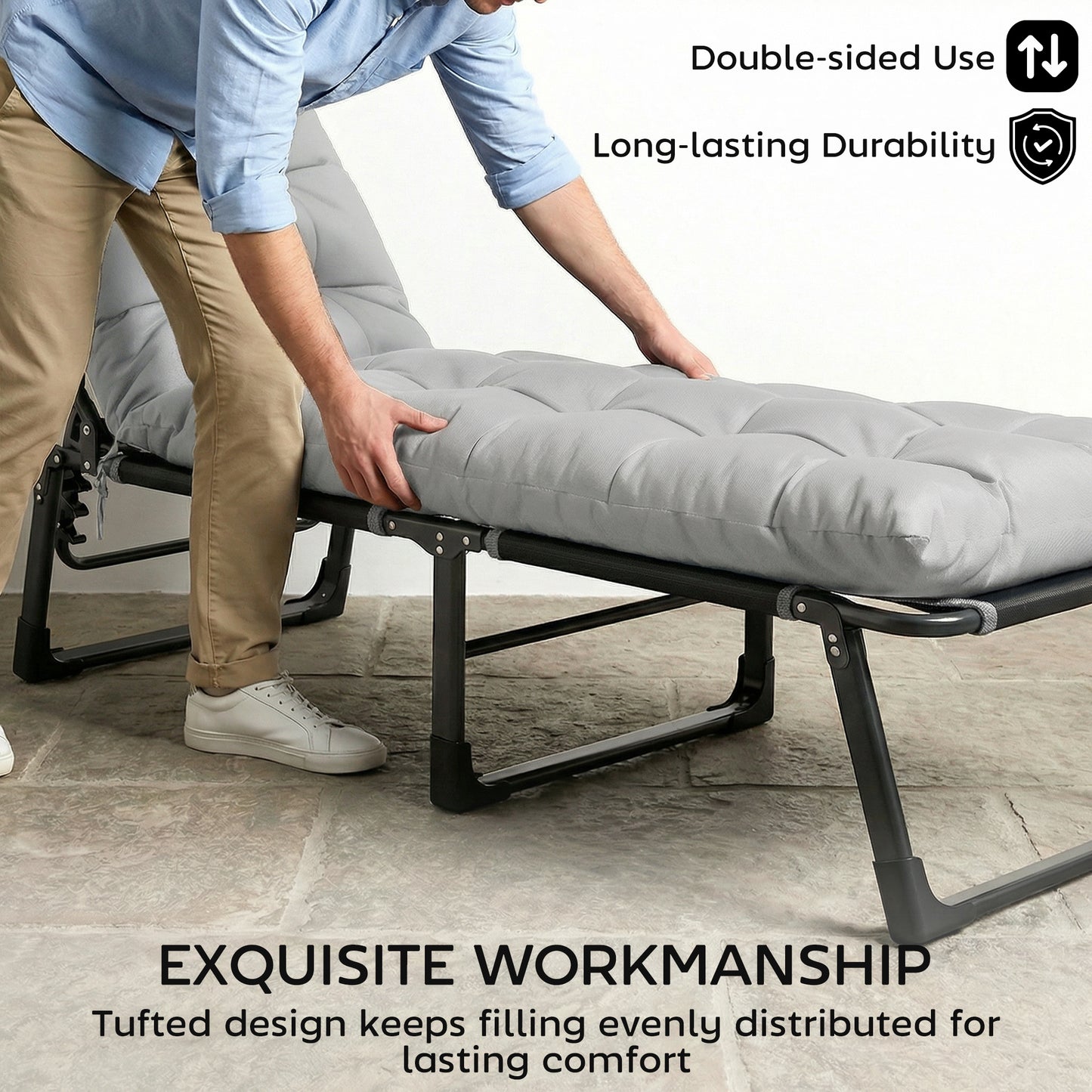 Outsunny Sun Lounger Cushions Set of 2 Light Grey Weather Resistant Replacement Pads with 4 Ties for Lounge Chairs