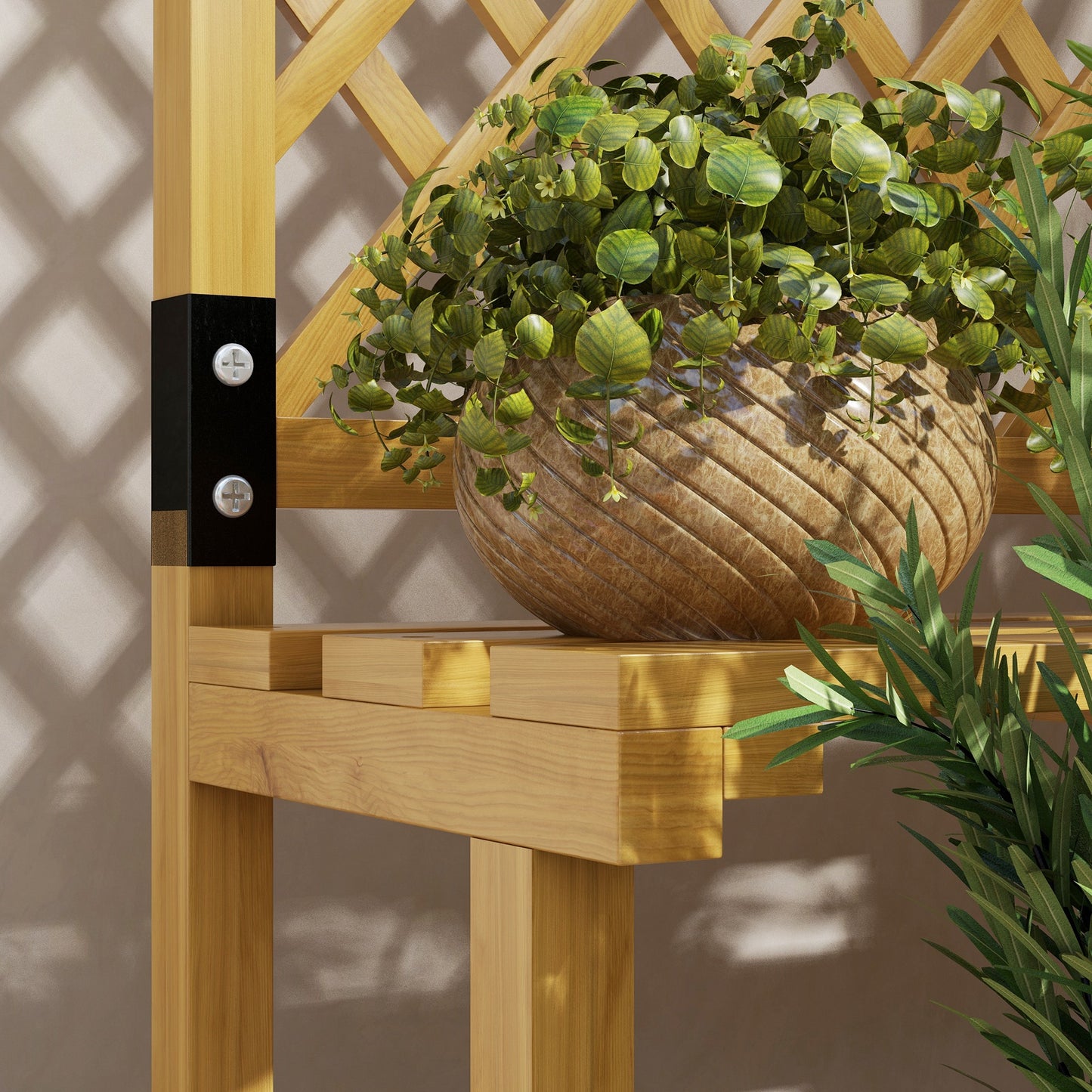 Outsunny Wooden Plant Stand With Trellis Natural Finish Three Part Design For Plants Flowers Vines