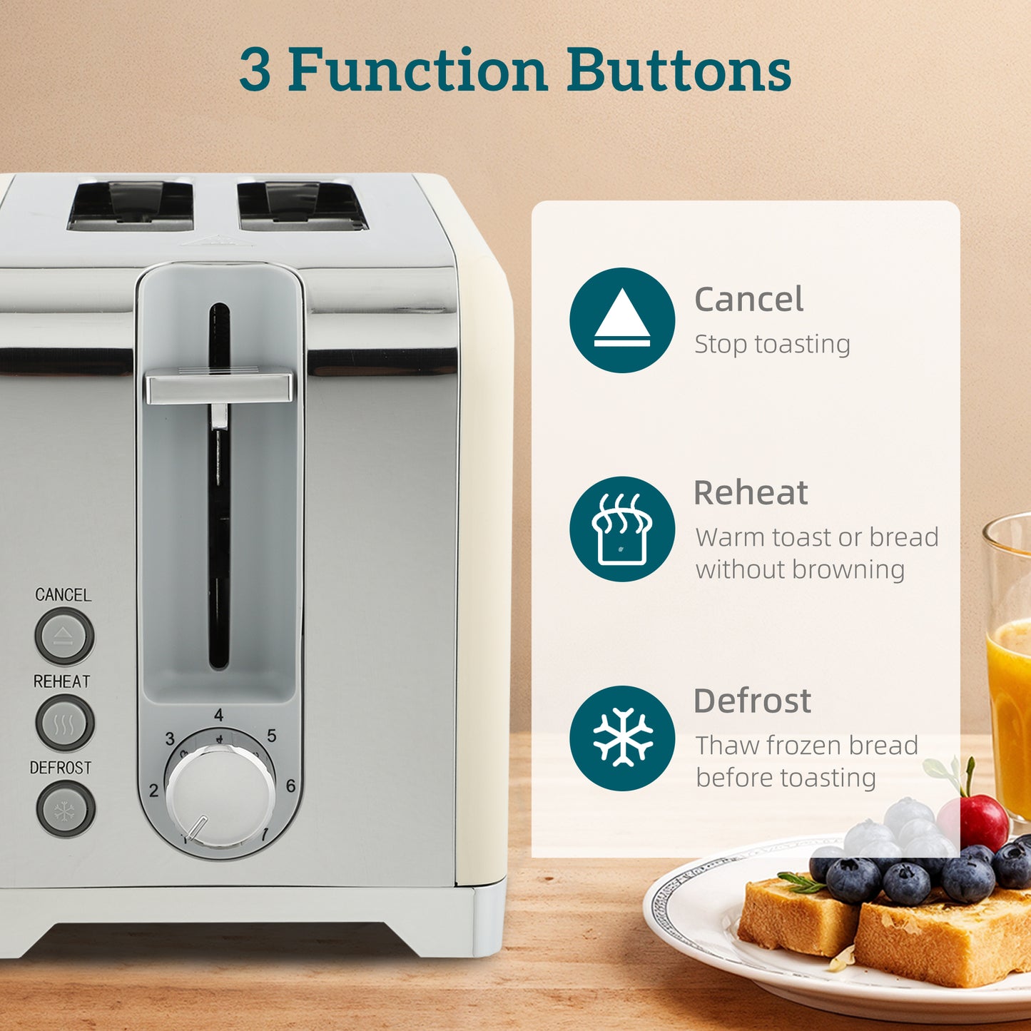 HOMCOM Retro Toaster and Kettle Set Cream With Silver Tone Accents and Curved 1.7L Kettle