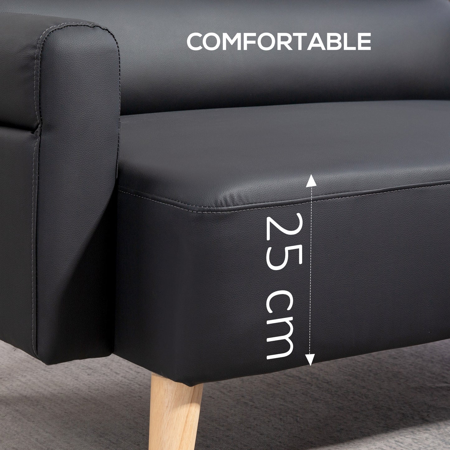 HOMCOM Small Faux Leather 2 Seater Sofa Set Black Compact Loveseat for Small Rooms