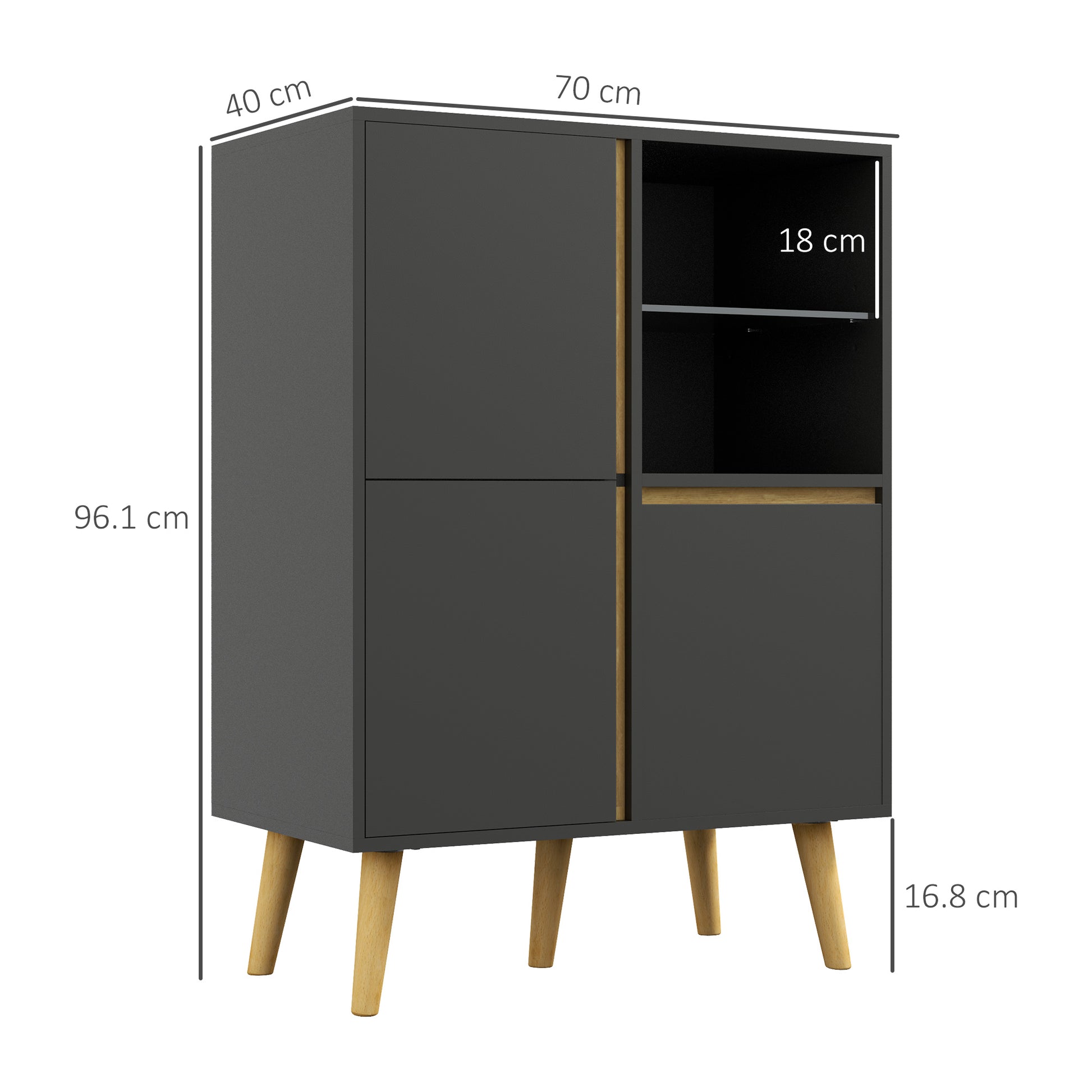 HOMCOM Storage Cabinet Sideboard Tempered Glass Adjustable Shelves Solid Wood Legs - ALL4U RETAILER LTD