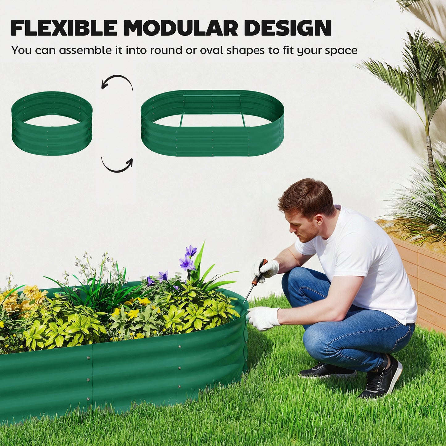 Outsunny Galvanised Raised Garden Bed With Arched Trellis, 4 X 2 X 4.6ft, Metal Raised Bed Planter, Open Bottom, Green