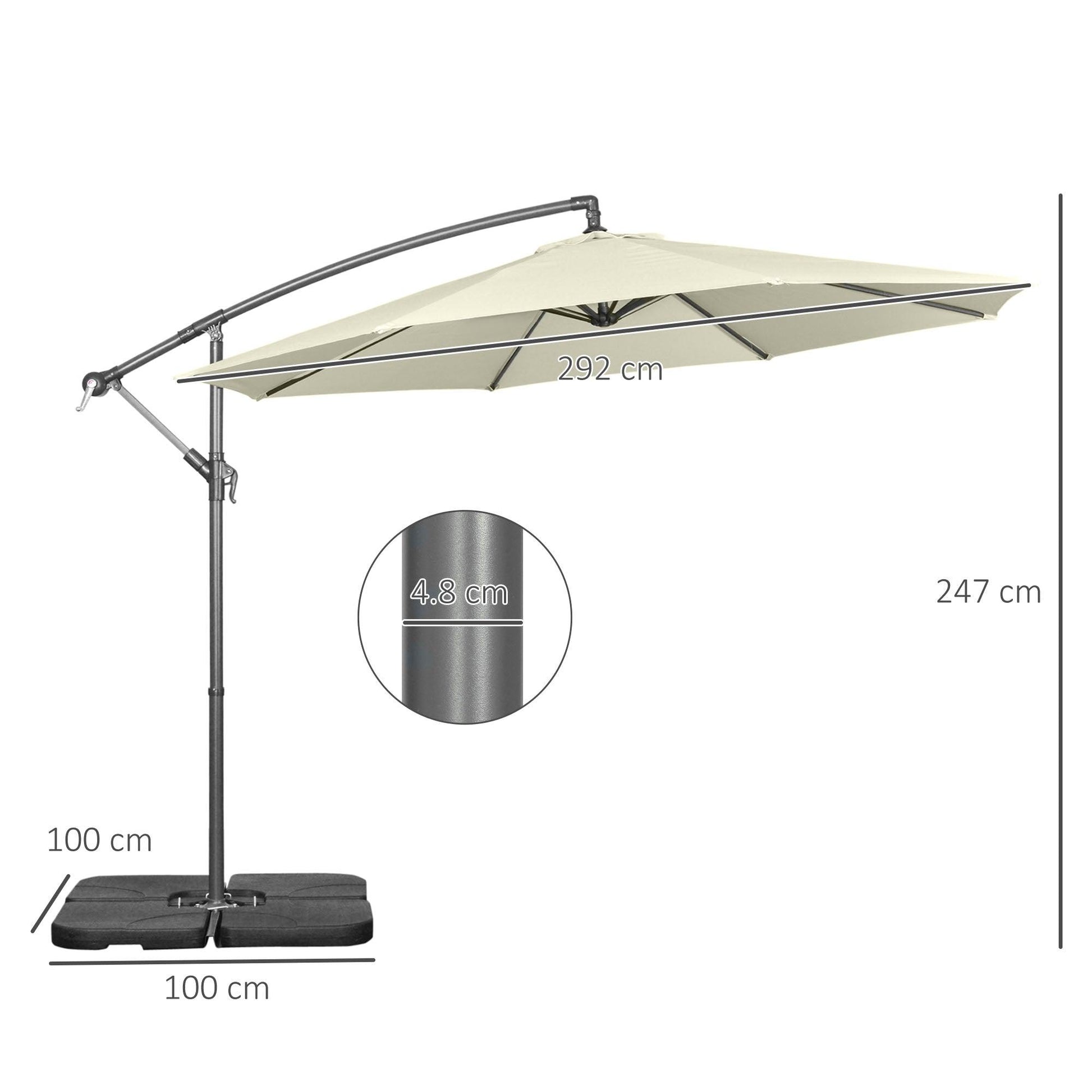 Outsunny 3m Banana Umbrella Cantilever - Beige - ALL4U RETAILER LTD