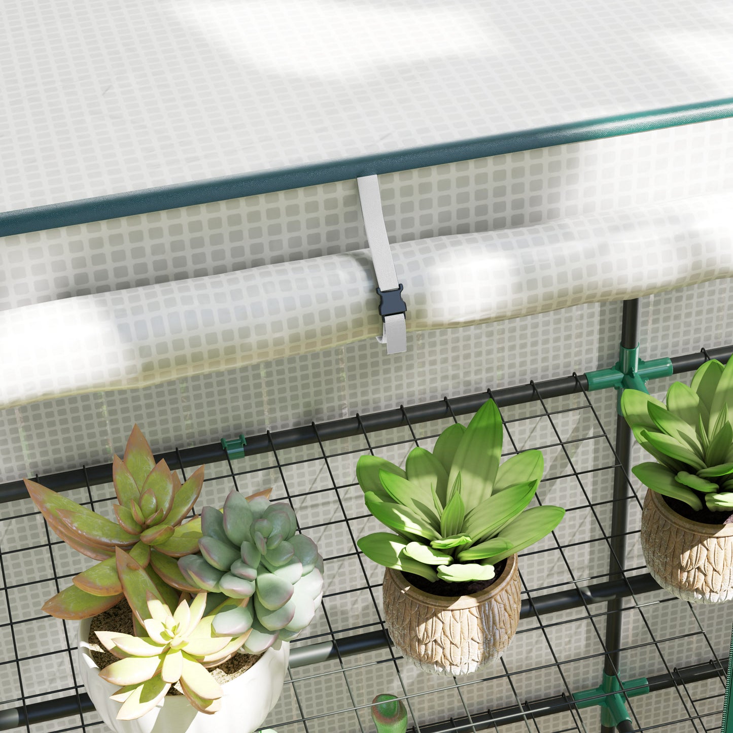 Outsunny Three Tier Mini Greenhouse White With Plastic Cover And Zipped Roll Up Door For Indoor Outdoor Shelves