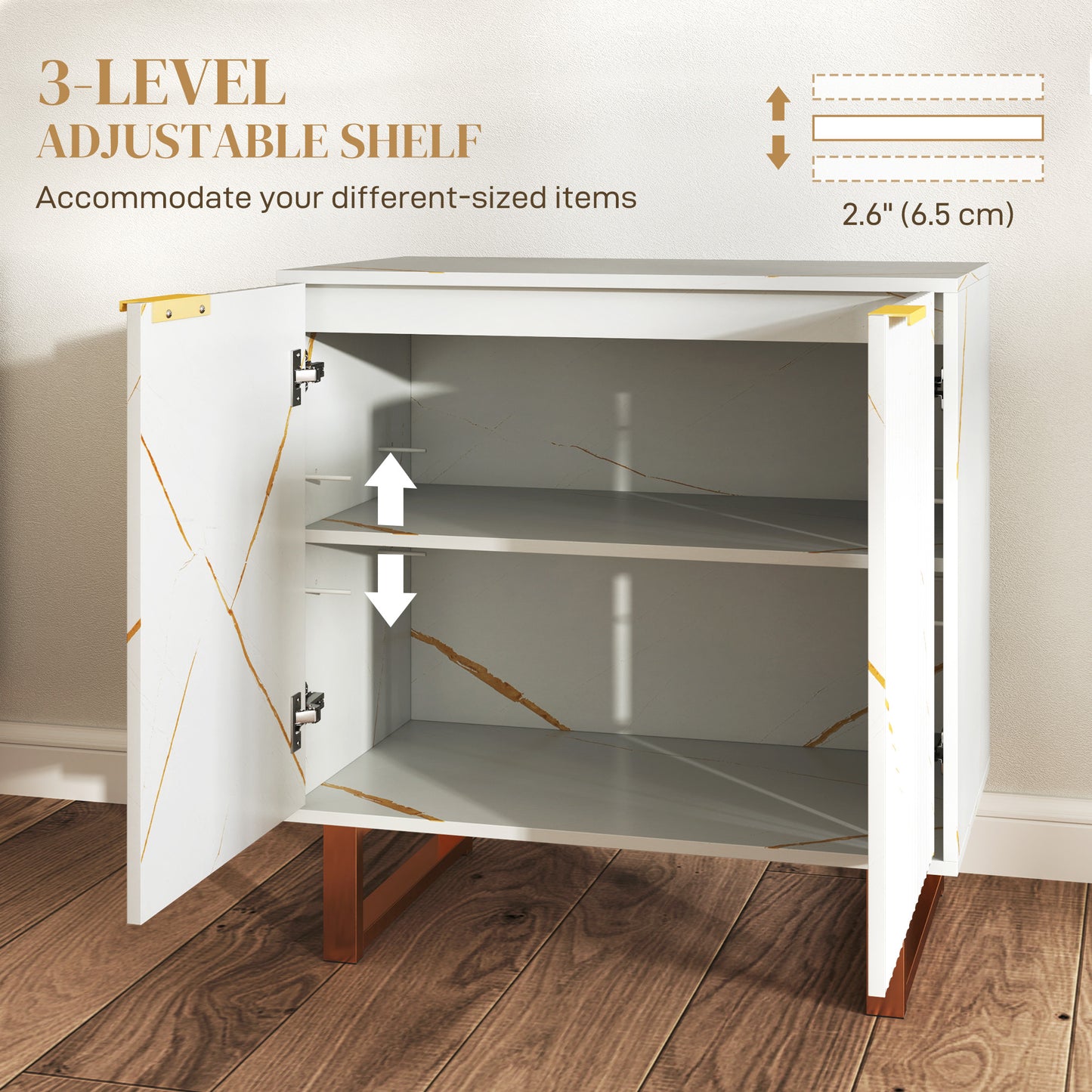HOMCOM Elegant Storage Sideboard White and Gold Tone with Adjustable Shelves and Two Cabinets