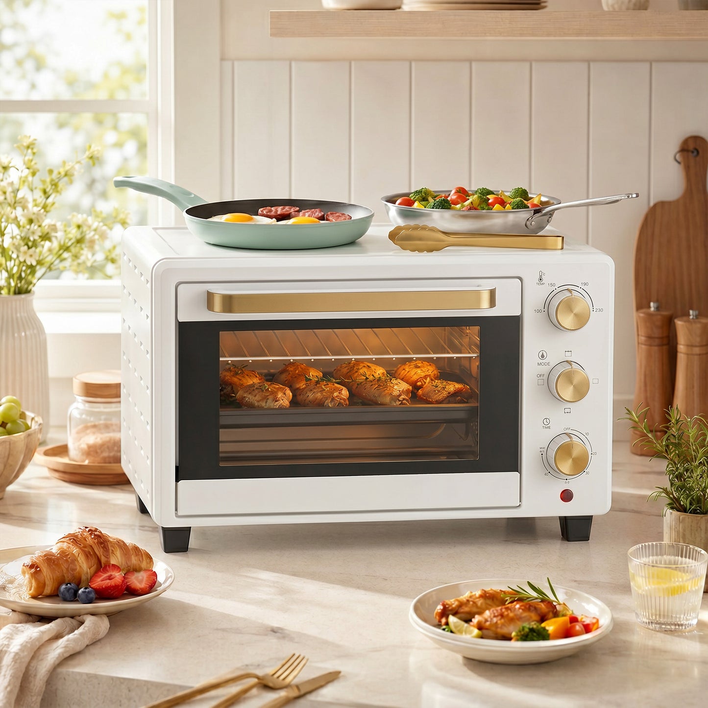 HOMCOM 21L Mini Countertop Oven With Removable Rack And Tray Adjustable Temperature 100 To 230 Celsius White