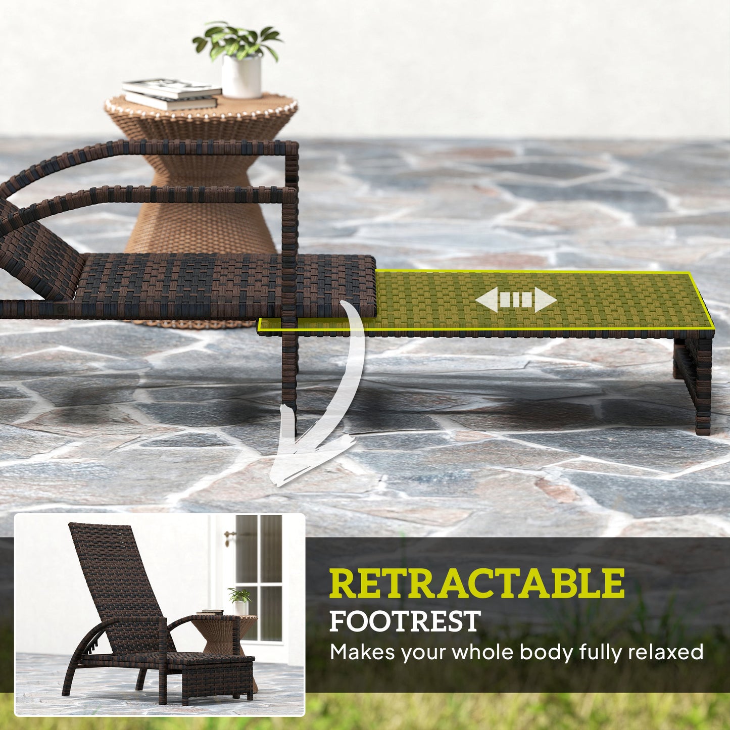 Outsunny Reclining Rattan Lounger With Extending Footrest Brown Outdoor Sun Lounger With Adjustable Backrest