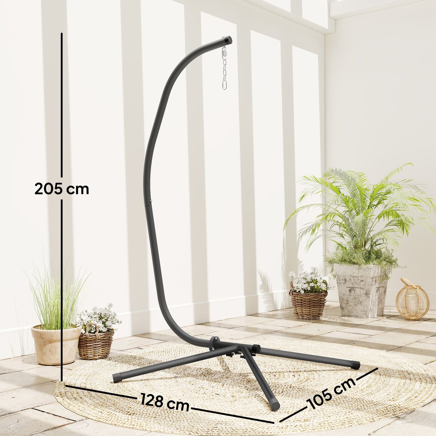 Outsunny Hanging Egg Chair Stand With Chain C Stand For Hammock Chair Adjustable 13 cm Height Heavy Duty Steel Black